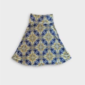 Colette Stitch Fix Mali Paisley Knit Stretch A-Line Midi Skirt Blue Yellow NEW